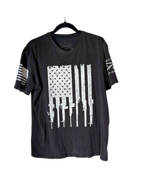 Grunt Style Graphic T-Shirt Military Rifle Design Black Size L Cotton Mens